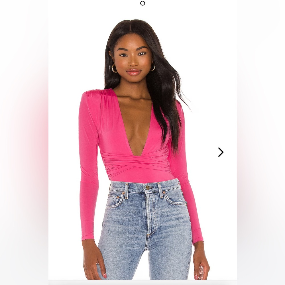 Lovers + Friends Pink Plunging V-Neck Bodysuit